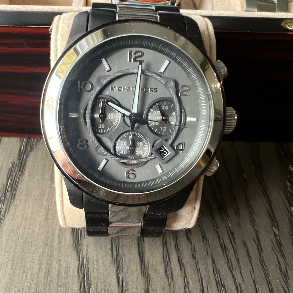 Michael Kors Black and Silver Chronograph Watch